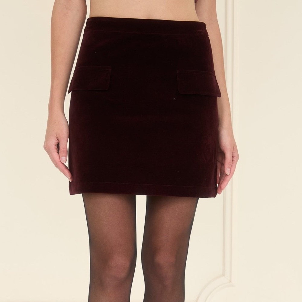 Moon River Burgundy Velvet Mini Skirt - Picture 4 of 4